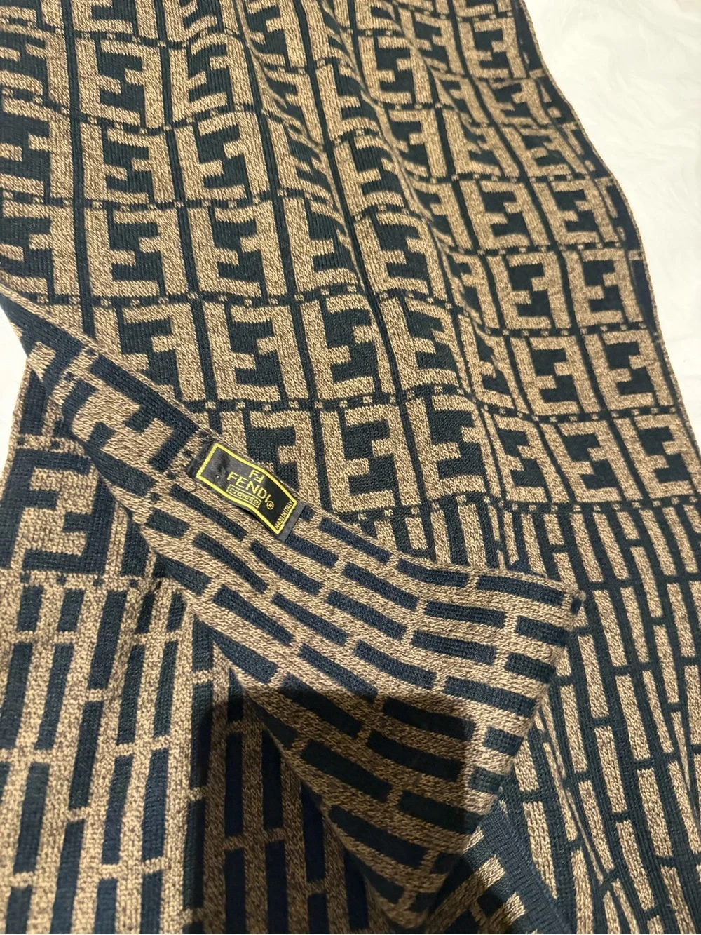 Fendi Brown and Black FF Monogram Jacquard Scarf